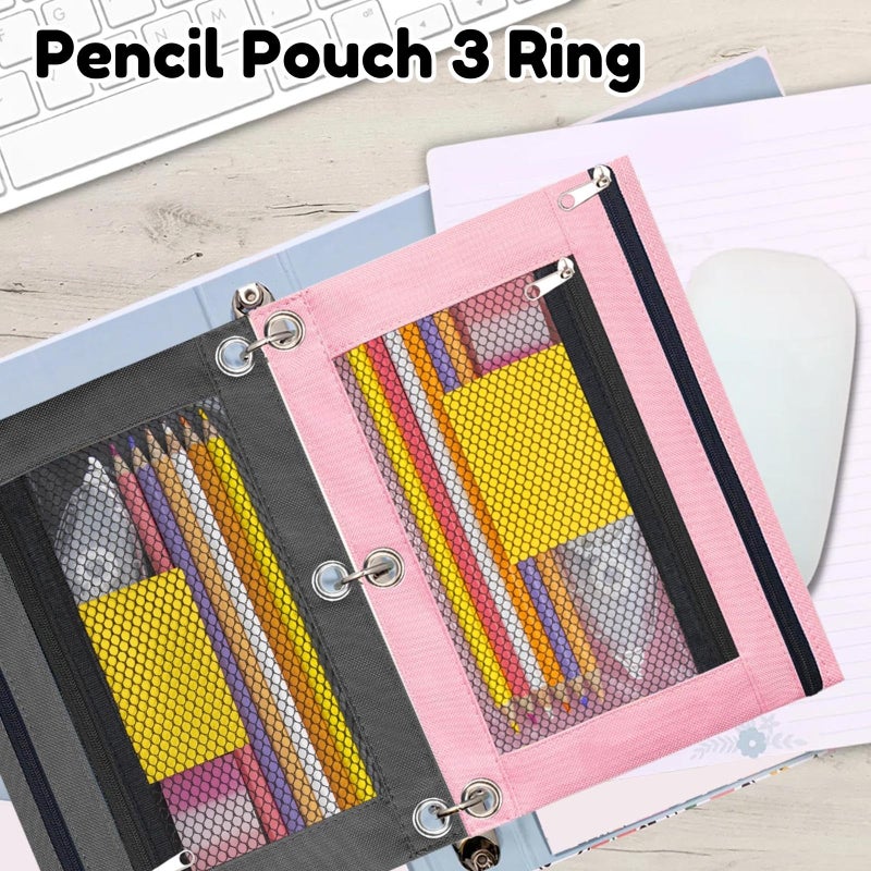 TOPWOOZU Pencil Pouch 3 Ring, Zipper Pencil Pouches Case Binder Cosmetic Bag 2 Pack - Image 2